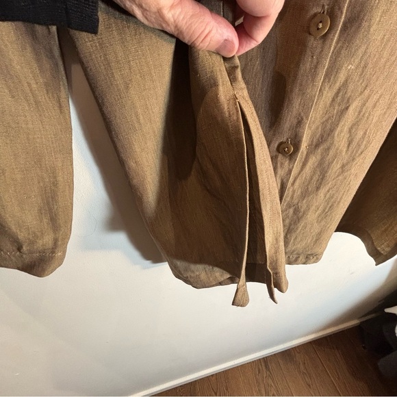 EILEEN FISHER Sz XL Linen Blend Madarin Collar Loose Long Line Buttoned Jacket - Picture 6 of 8